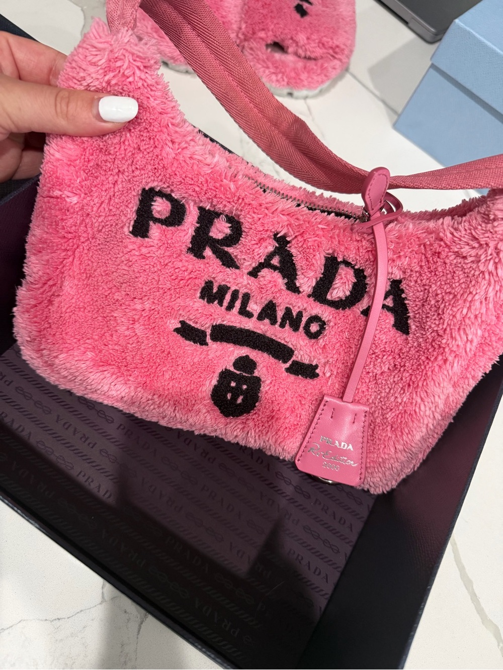 Terry Cloth Mini Re-Edition 2000 Bag Petalo Black - Picture 2 of 5